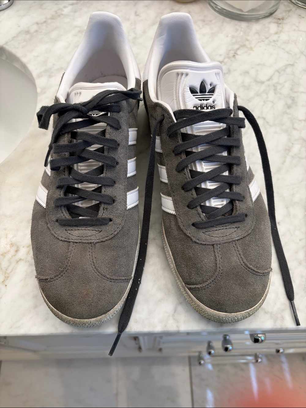 adidas Gazelle Men’s Gray Suede Sneakers with White Stripes